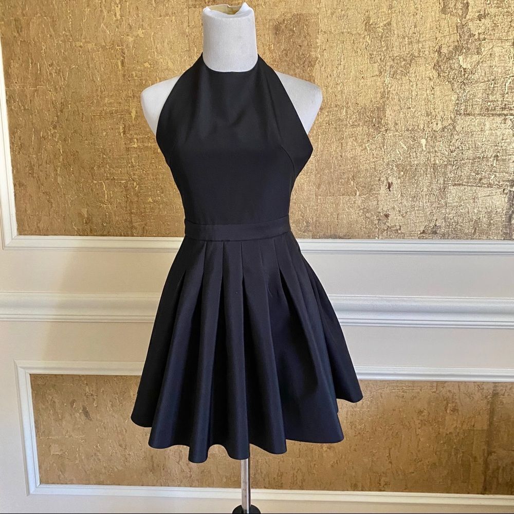 Cameo black halter open back mini pleated dress S